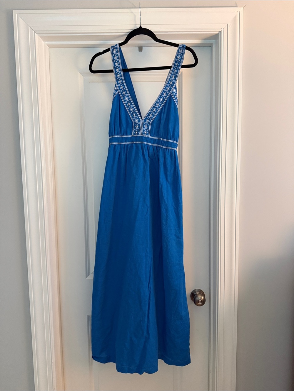 J Crew Embroidered Maxi Dress in Blue